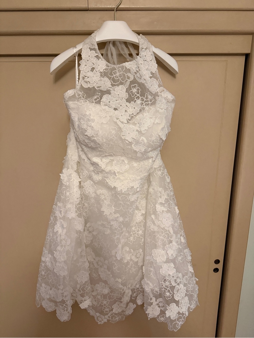 Azazie White Floral Lace Halter Wedding Dress